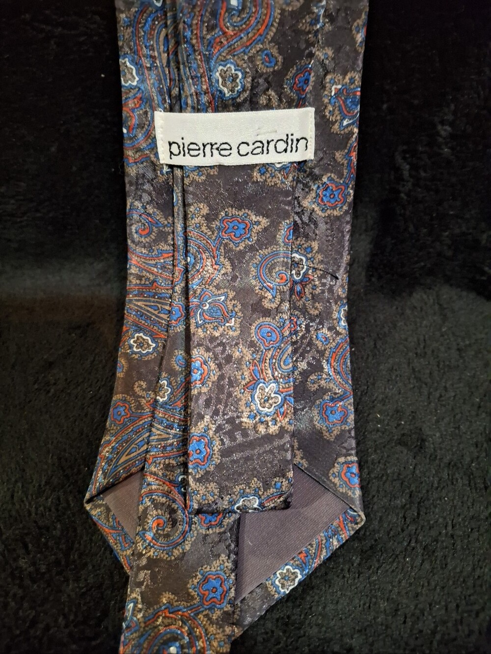 Paisley Satin Tie in Navy with Red & Blue Accents - Picture 2 of 10